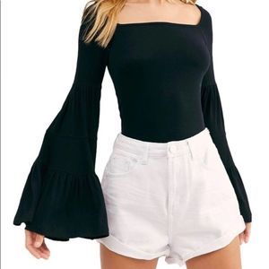 Free People sz S Black Babestown bell sleeve top